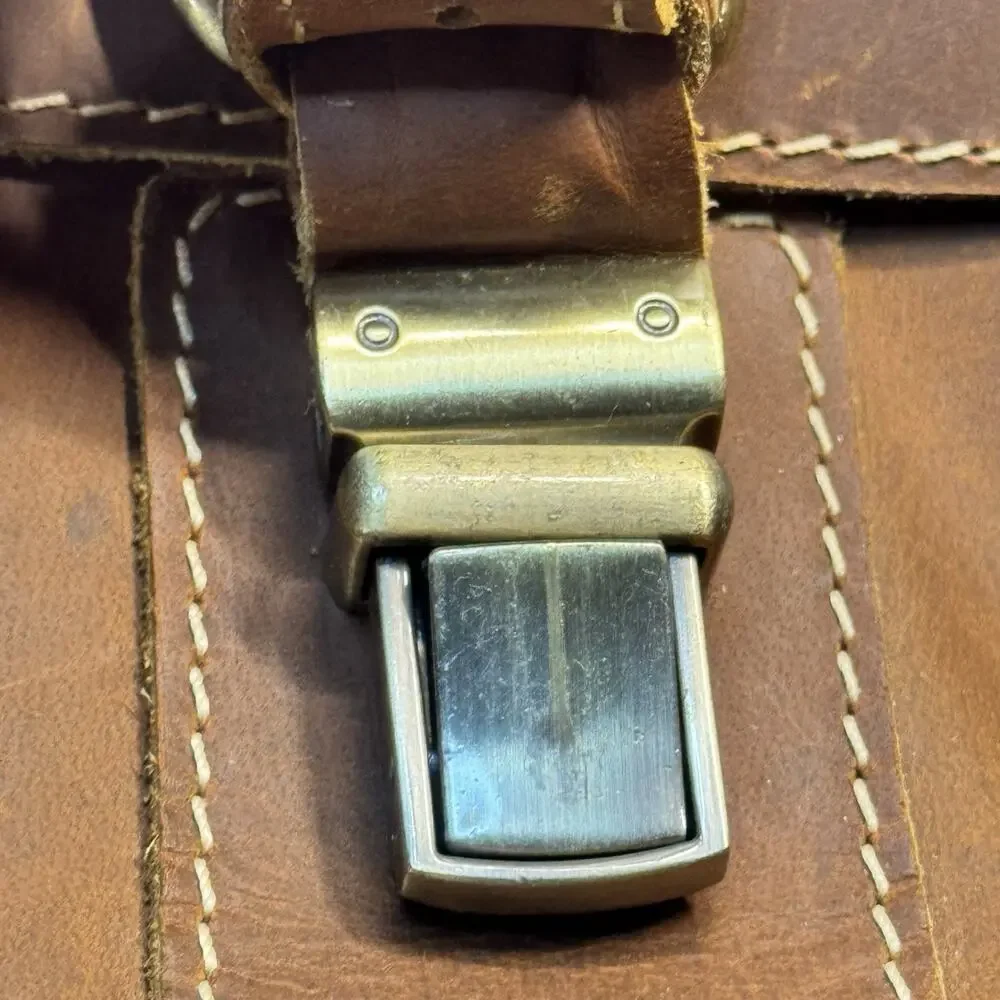 Vintage Brown Leather Messenger Laptop Briefcase Satchel Crossbody Work Bag 16”